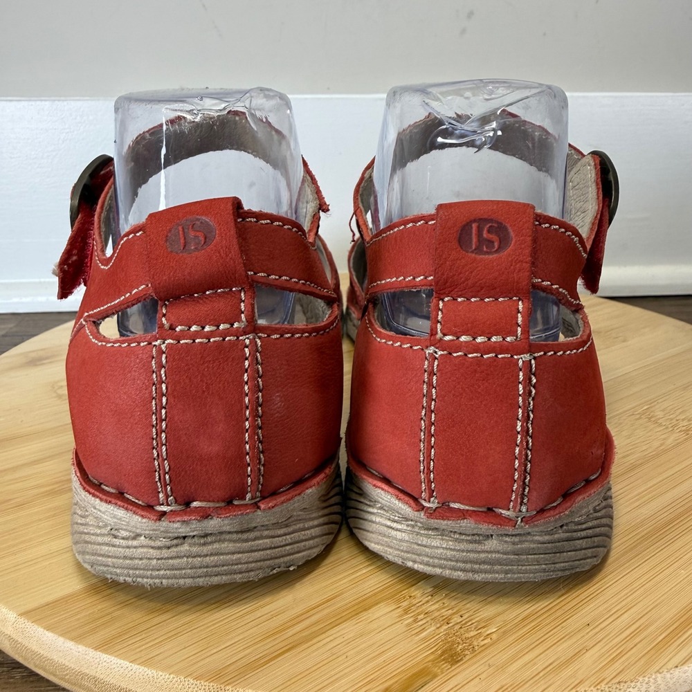 Good Josef Seibel Rosalie 13 Red Leather Flats Womens 41 Good Laser Cut Buckle - Picture 4 of 8